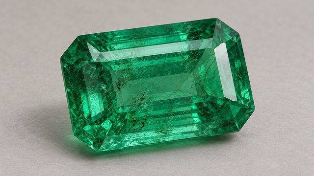 An emerald, green
