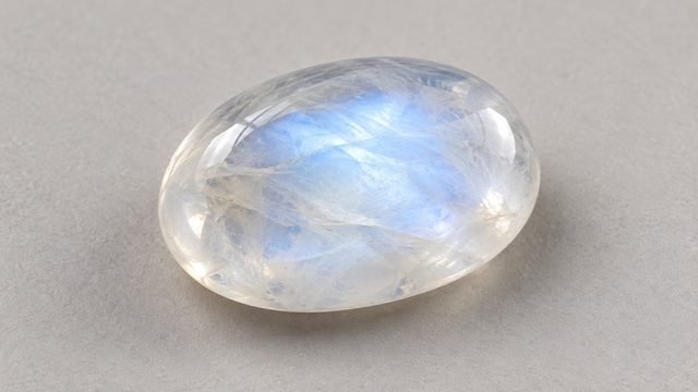 A moonstone, colorless to white with a blue sheen